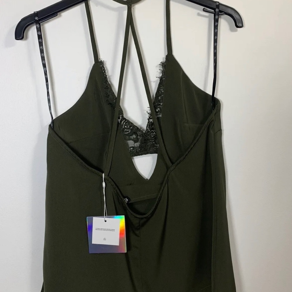 Missguided Cami Top With Lace Bralet Dark Green Khaki Strappy Sleeveless UK 8 - Picture 12 of 13